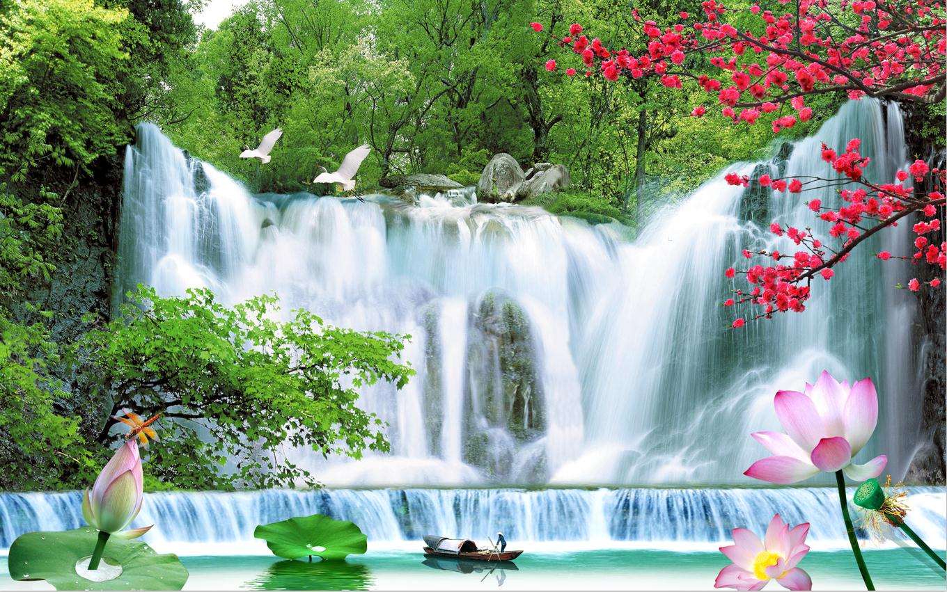 中式绿色山水财生水流